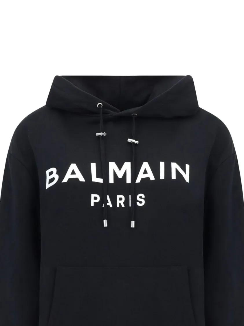 パーカー・フーディ Balmain Slouchy Black Organic Cotton Hoodie With Bold Logo Amazon.com: Balmain, Flocked Logo Cotton Hoodie, X-Large