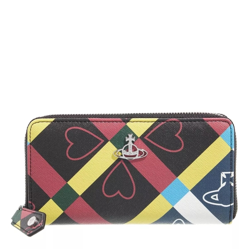 Vivienne Westwood Orb And Heart Check New Zip Round Wallet Orb And Heart Check Portefeuille à fermeture Éclair