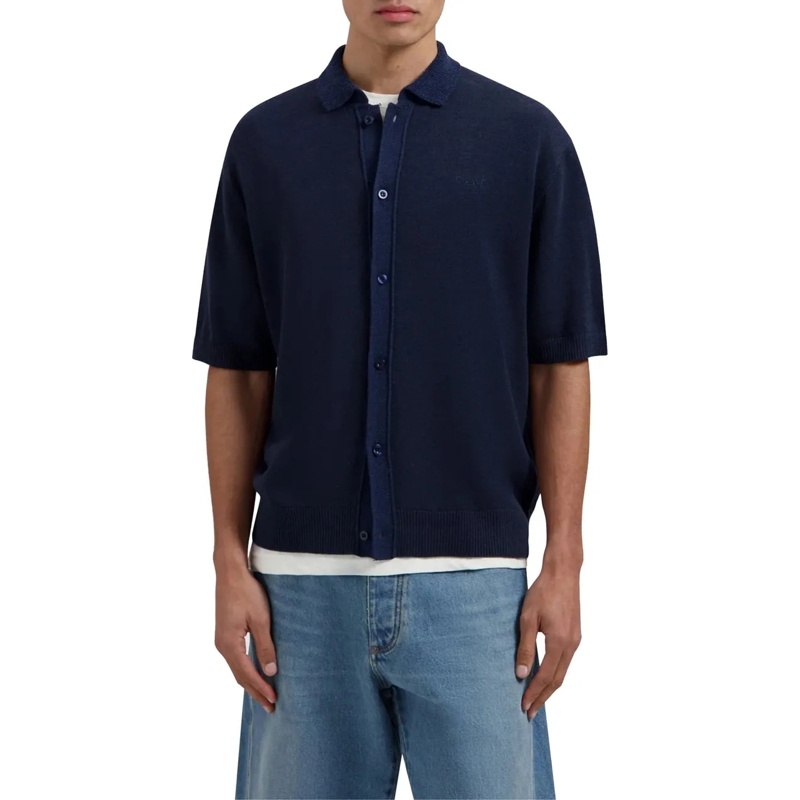 ØLÅF Poloshirt Olaf Linen Knitted Ss Polo Polos Donkerblauw M2507 blau(Image 3)