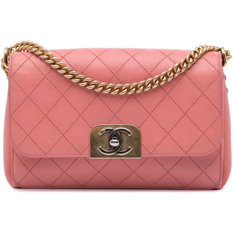 Chanel Sac à bandoulière Quilted Calfskin Straight Lined Flap rose