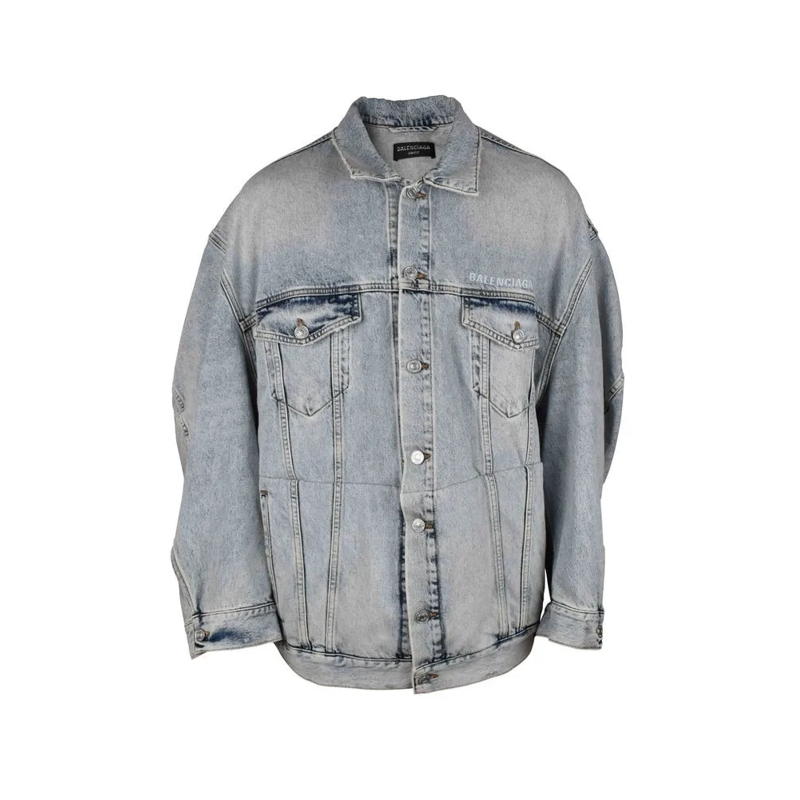 Balenciaga Spijkerjasje Faded Blue Denim Jacket With Embroidered Logo Blue