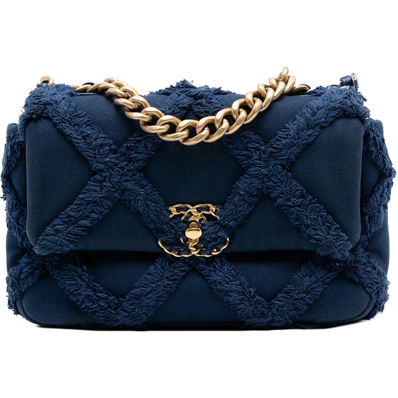 Chanel Schultertasche Medium Canvas and Cotton 19 Flap blau