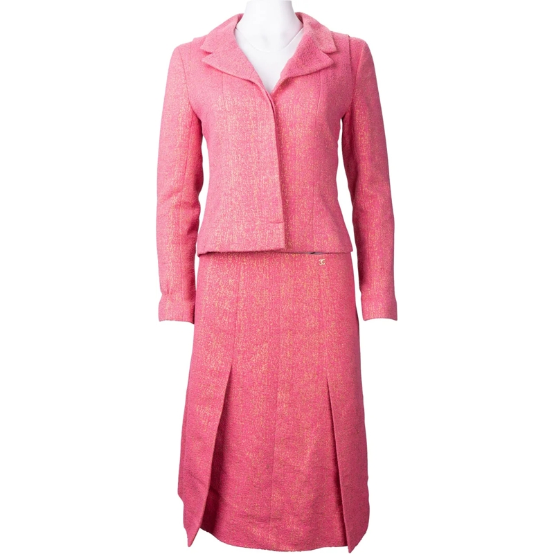 Chanel Ring Chanel Pink Shimmering Gold Tweed Costume Set (DE3 mehrfarbig