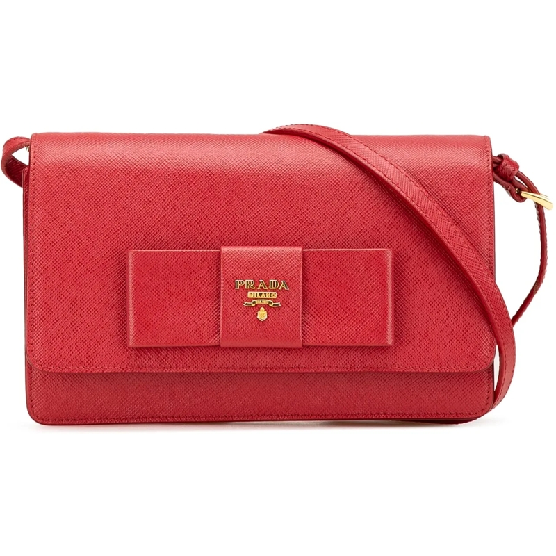 Prada Schultertasche Saffiano Lux Bow Wallet On Strap rot