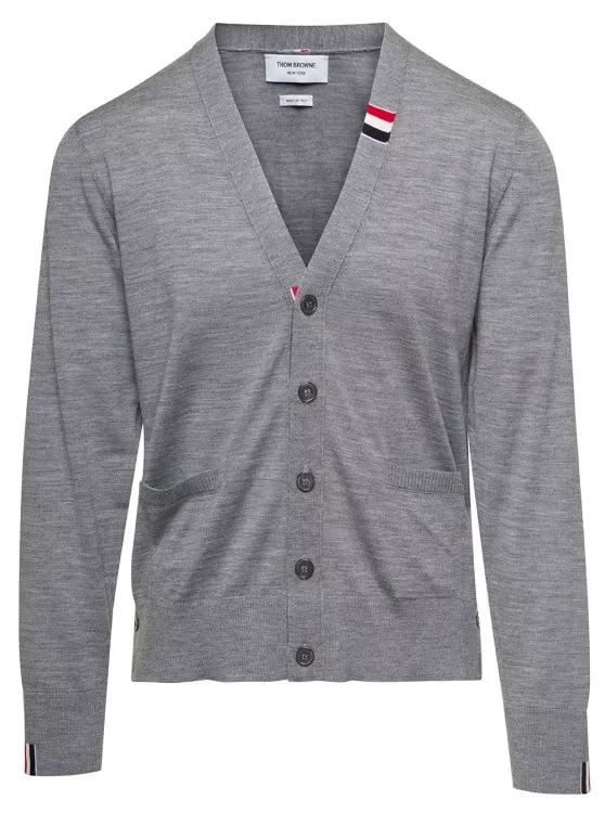 Thom Browne - Jersey Stitch Relaxed Fit V Neck Cardigan In Fine - Größe 3 - gray