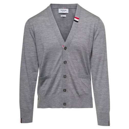 Thom Browne Jersey Stitch Relaxed Fit V Neck Cardigan In Fine  Grey 