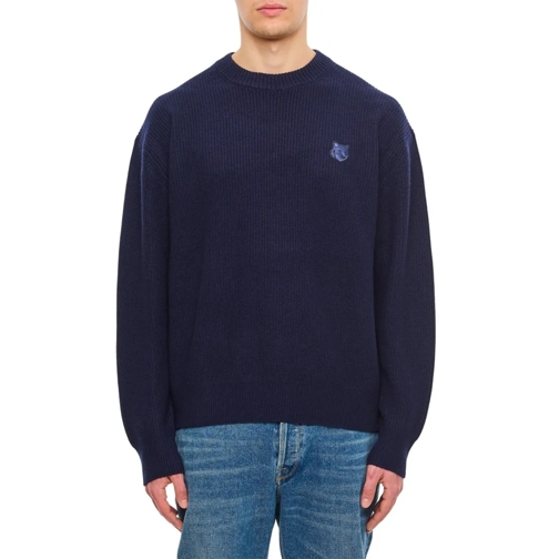 Maison Kitsune Pullover Bold Fox Head Patch Comfort Ribbed Jumper Blue