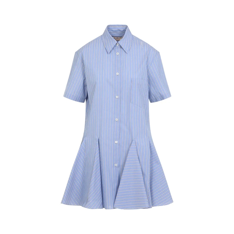 Marni Mini-robe Classic Button-Down Shirt Dress In Striped Cotton Blue