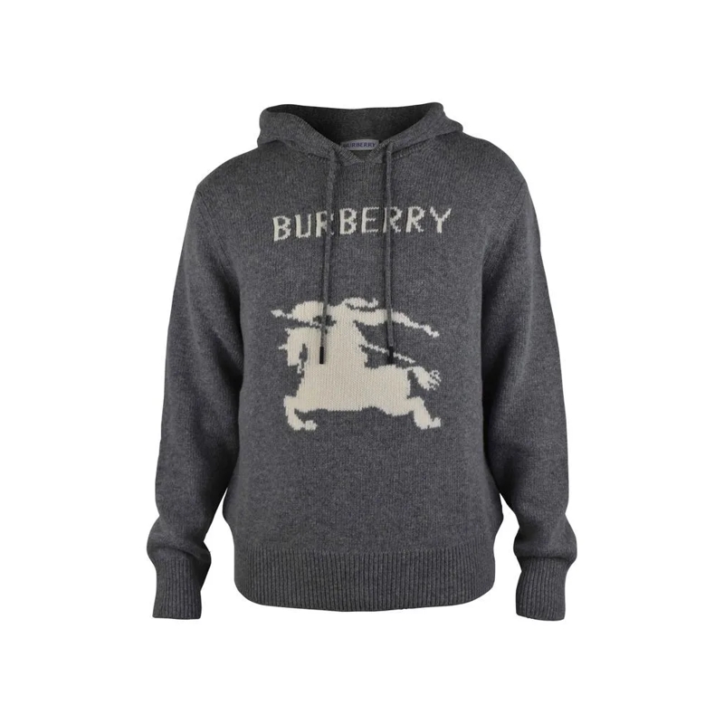 Burberry  Grey Knit Hoodie With Equestrian Logo Grey