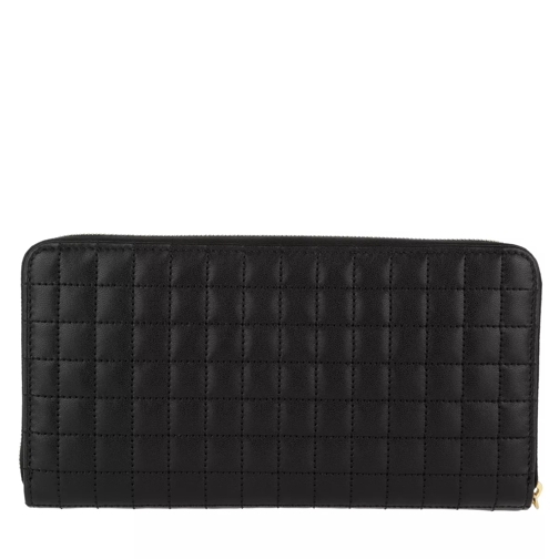 Celine C Charm Zipped Wallet Large Quilted Leather Black Continental Wallet