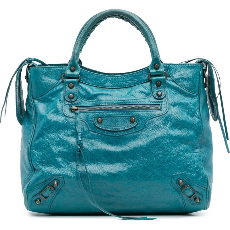 Balenciaga Schultertasche Lambskin Motocross Classic Velo Satchel blau