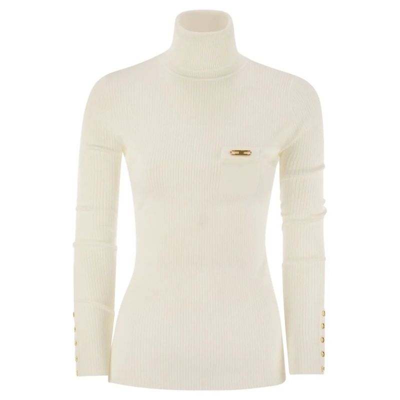 Elisabetta Franchi Pull à col roulé Ribbed Knit With Pocket Neutrals