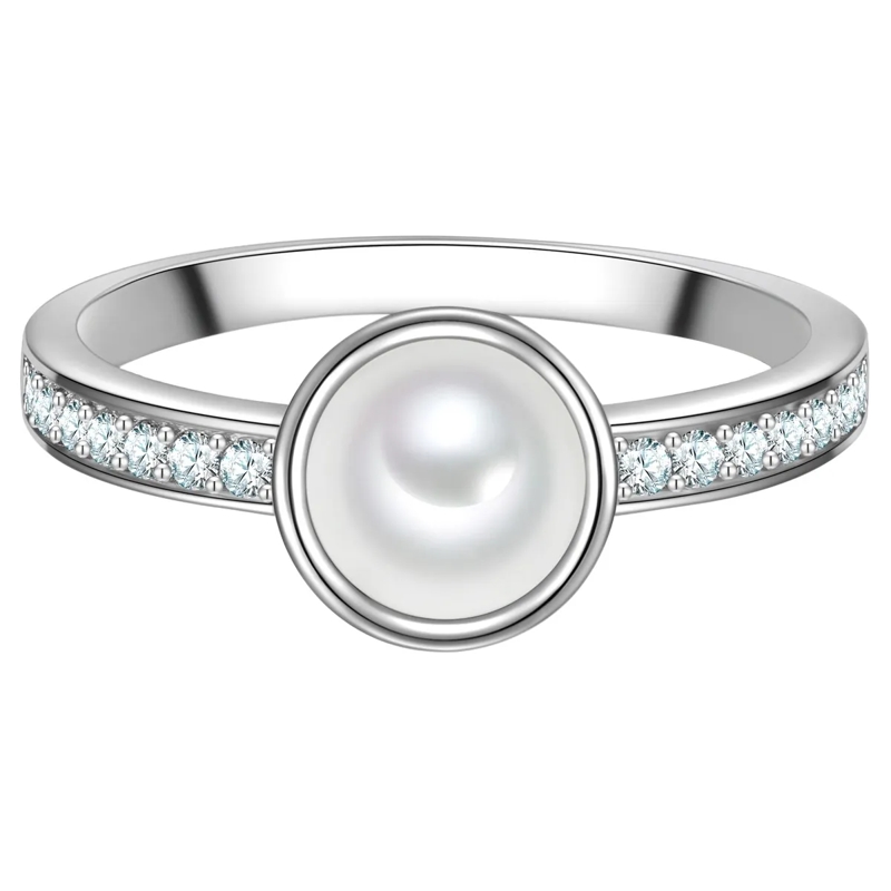 Trilani Ring Sterling Silber Ring Zirkonia Muschelkernperle silber