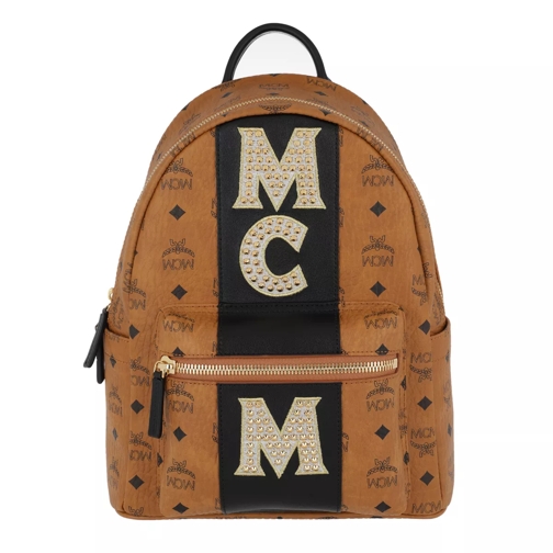 MCM Stark Stripe Studs Backpack Small Cognac Rucksack