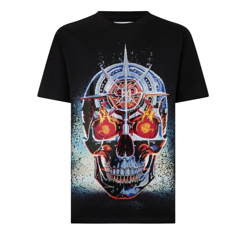 Philipp Plein T-Shirt Round Neck T-Shirt Chrome Skull Stones schwarz
