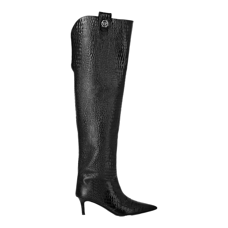 Philipp Plein Stiefel Stiefel Niedrige Absätze Overknee Cocco Crocco Pri schwarz(Image 3)