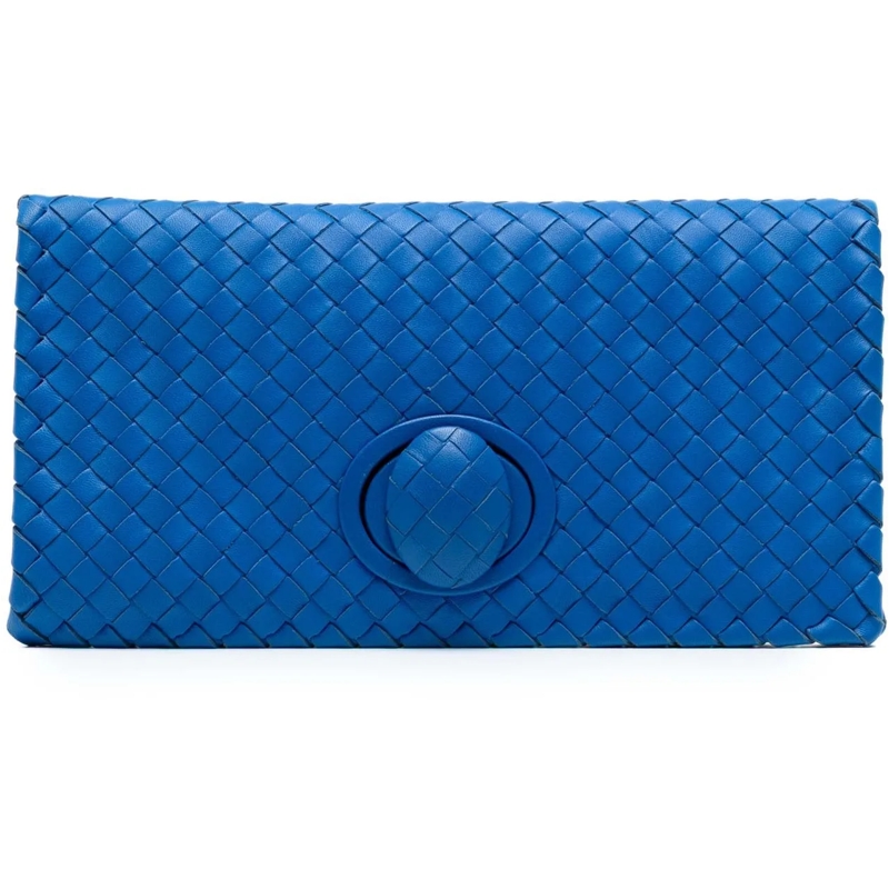 Bottega Veneta Pochette Nappa Intrecciato Turn Lock Clutch blau