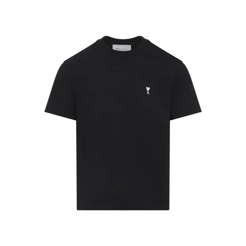 AMI Paris T-shirt Classic Round Neck Black Cotton T-Shirt With Logo  Black