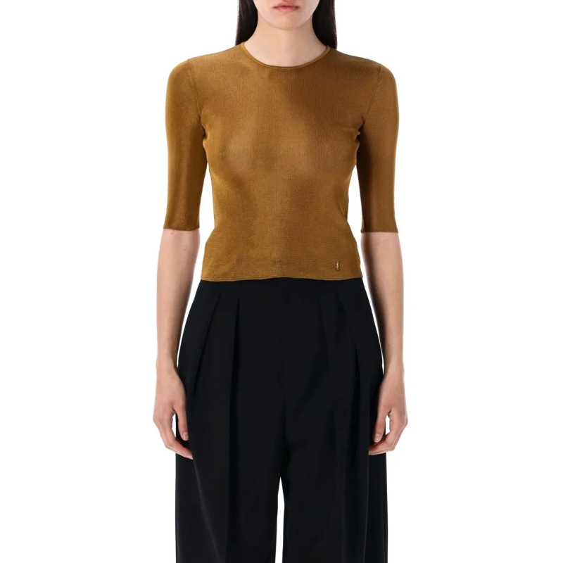 Saint Laurent T-Shirt Cassandre Knit Top Brown