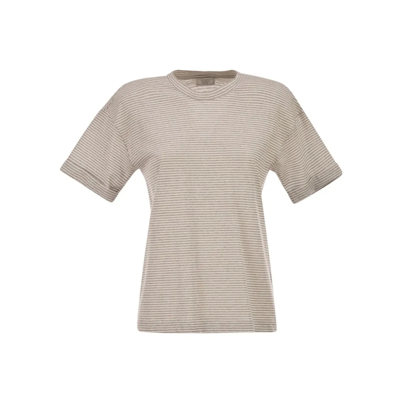 Peserico T-shirt Striped Linen-Cotton Blend T-Shirt Pink