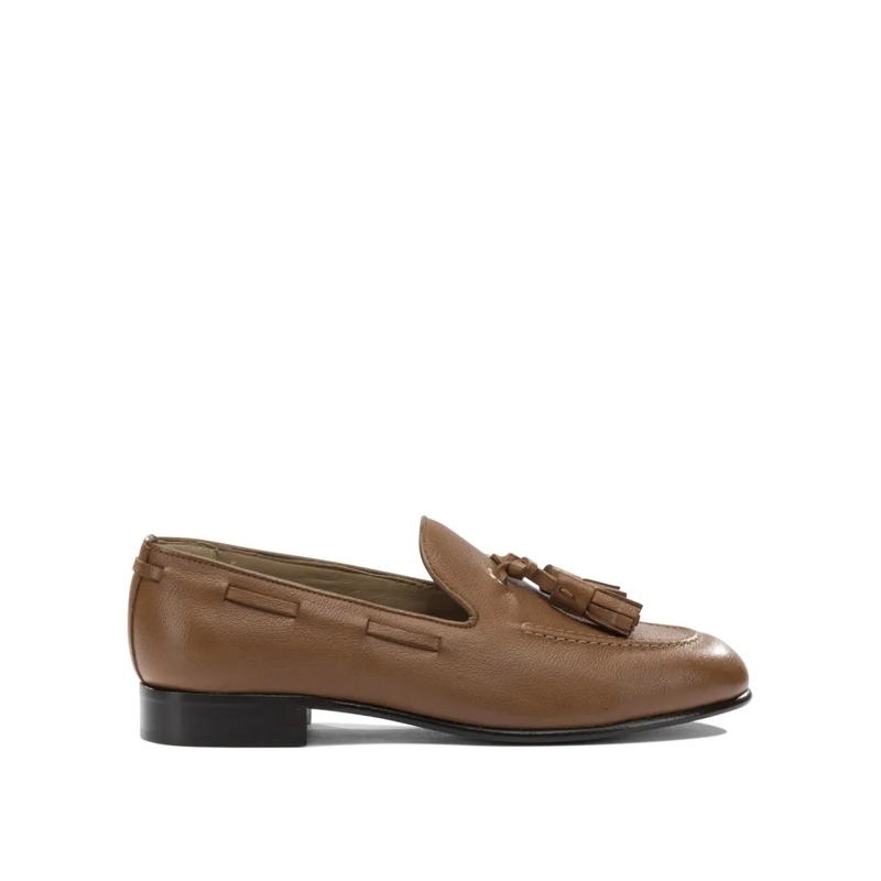 Salvatore Ferragamo Ballerines Tapered Brown Leather Loafers With Decorative Tass Brown