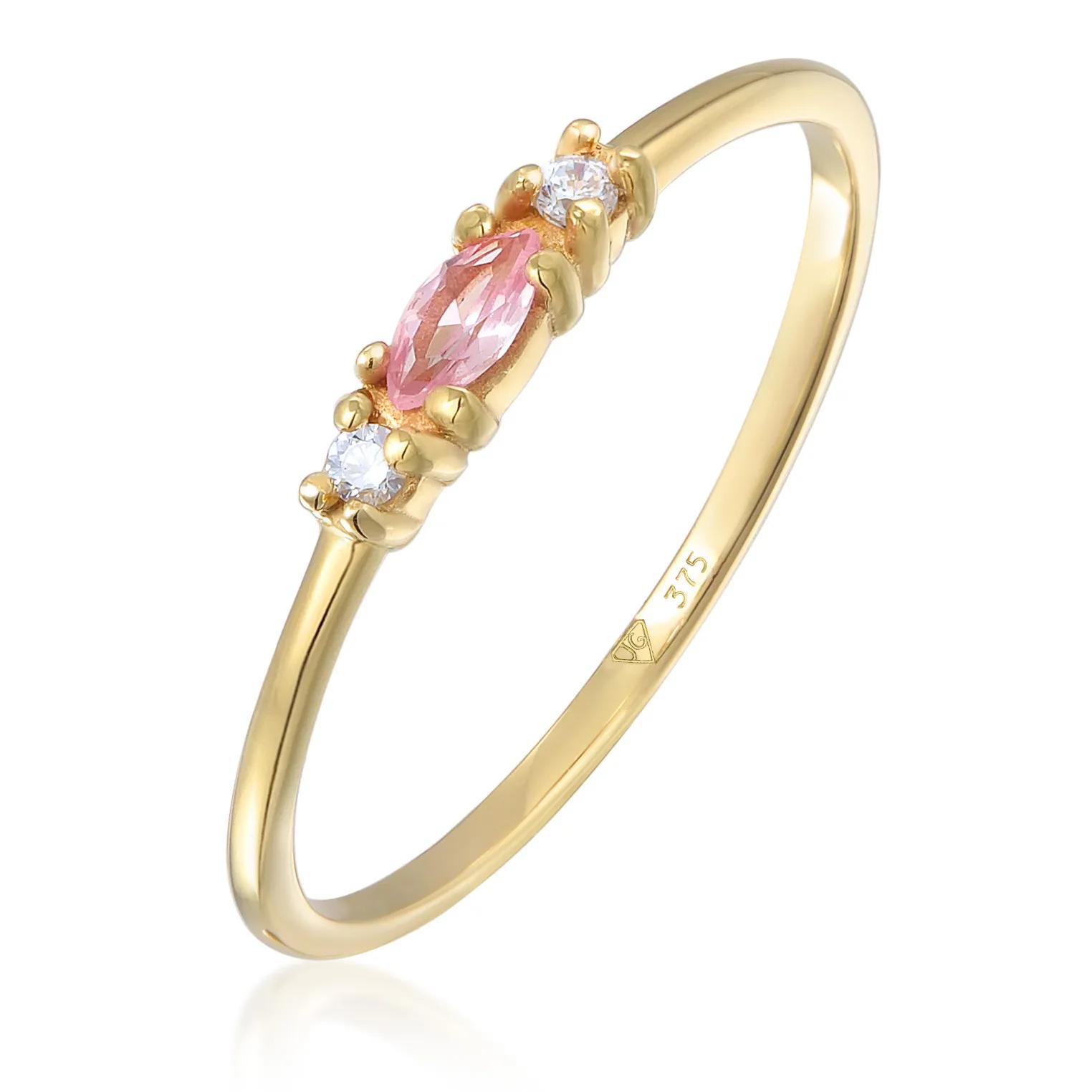 Elli Ringe - Ring Vintage Zirkonia Marquise synth. Saphir 375 G - Gr. 52 MM - in Gold - für Damen