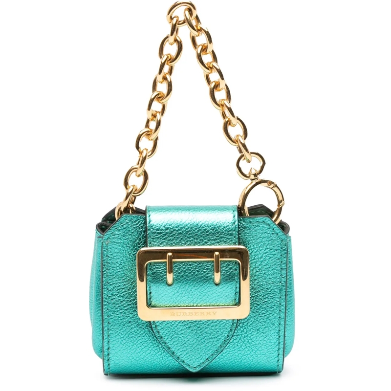 Burberry Tote Mini Metallic Calfskin Buckle Charm Handbag grün