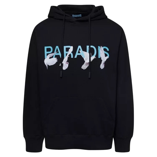 3.Paradis Black Hoodie With Doves Logo Print On The Chest In Black 