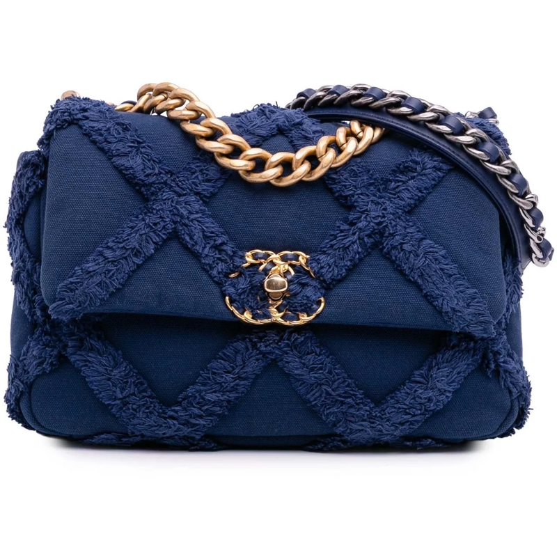 Chanel Sac à bandoulière Medium Canvas and Cotton 19 Flap blau