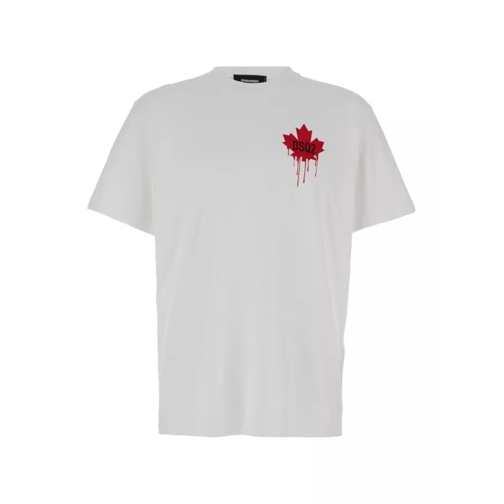 Dsquared2  White T-Shirt With Dripping Maple Print In Cotton White