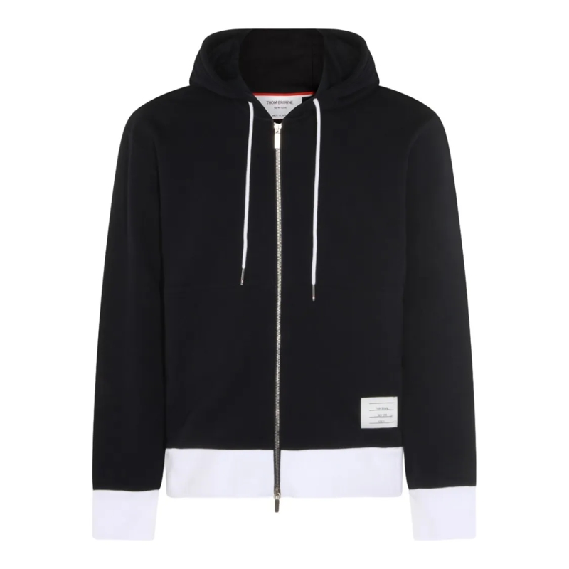 Thom Browne  Black Zip-Up Hoodie With Contrast Detailing Black
