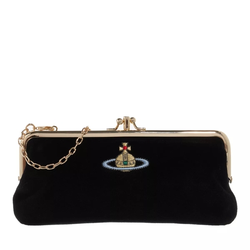 Vivienne Westwood Embroidered Orb Double Frame Purse With Chain Black Crossbody Bag