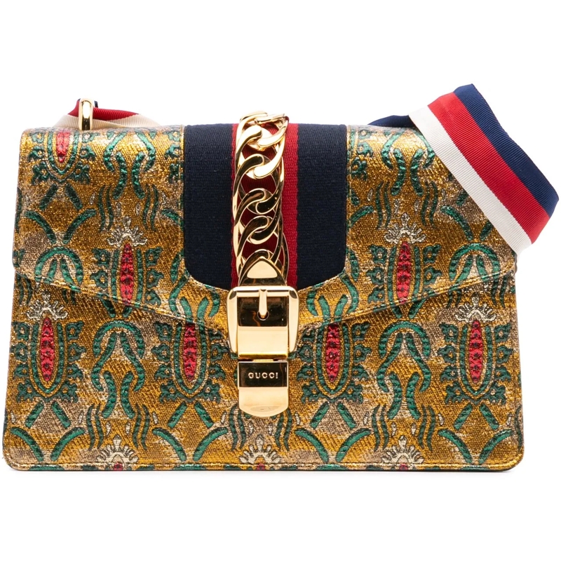 Gucci Schultertasche Small Canvas Brocade Sylvie Satchel gold