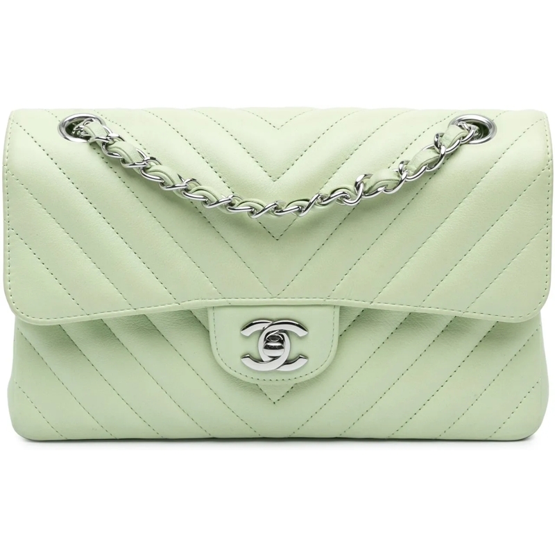 Chanel Schultertasche Small Classic Chevron Lambskin Double Flap grün