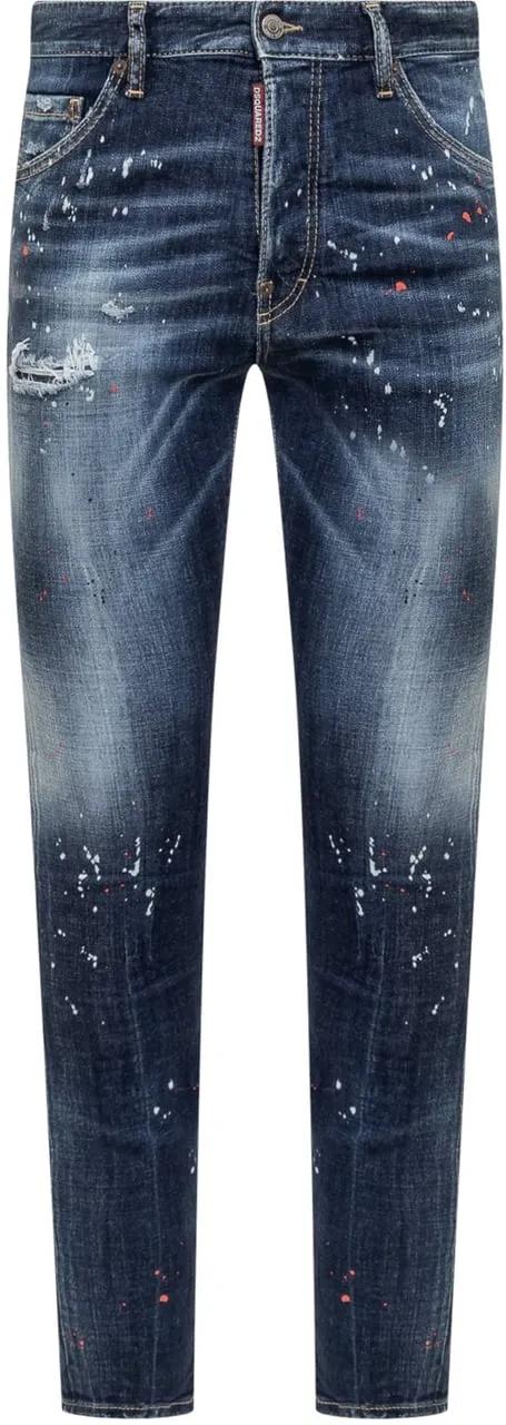 Thumbnail - Dsquared2 - Indigo Cotton And Patent Leather Slim-Fit Jeans - Größe 56 - blau