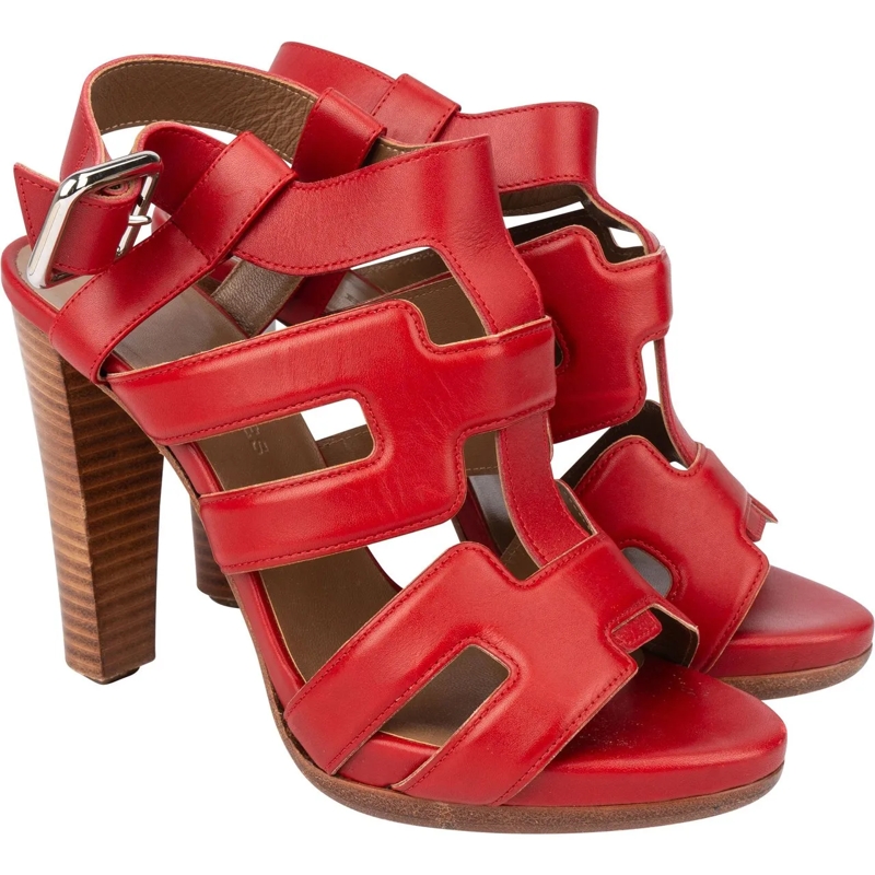 Hermès Sandalen Hermes Rouge Leather Gladiator Sandals (35,5) rot