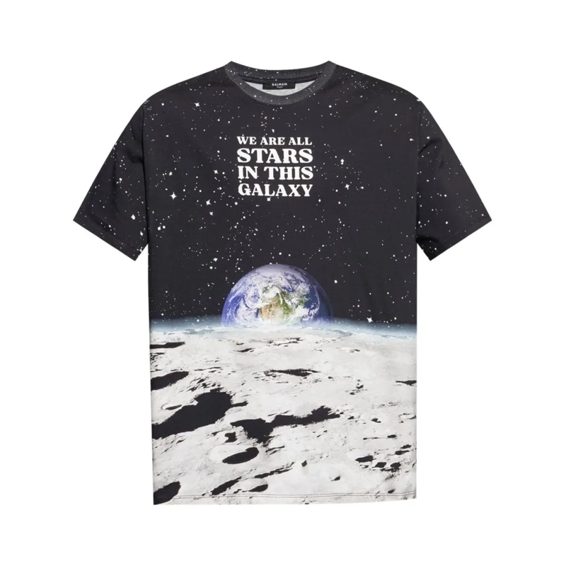 Balmain T-Shirt Space-Themed Graphic T-Shirt Black