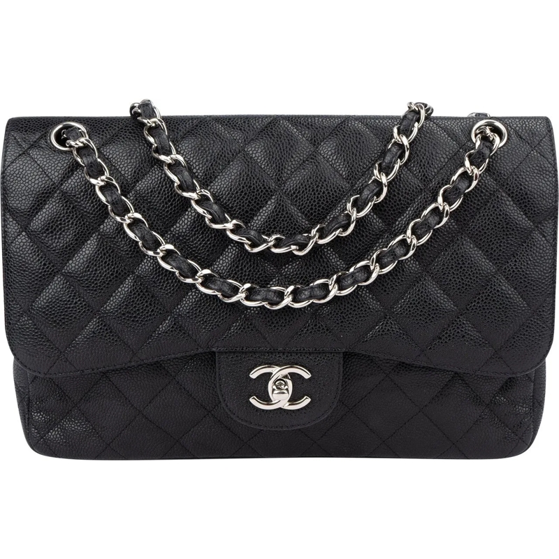 Chanel Schultertasche Chanel Quilted Caviar Leather Jumbo Double Flap Cr schwarz