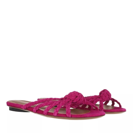 L´Autre Chose Flat Sandals Bicolor Kid Suede Fuchsia Red Slip-in skor