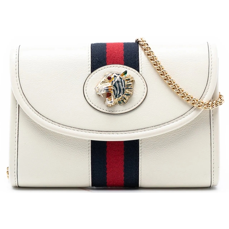 Gucci Schultertasche Mini Leather Rajah Web Chain Crossbody weiß