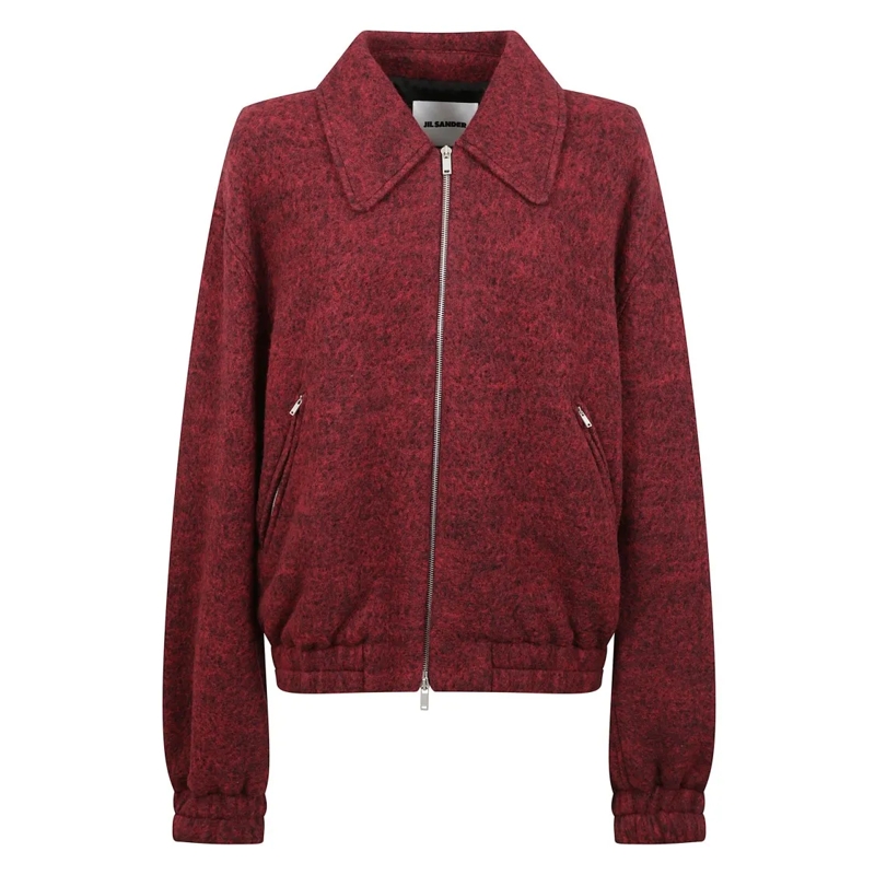 Jil Sander  Bouclé Wool Jacket With Zip Closure Red