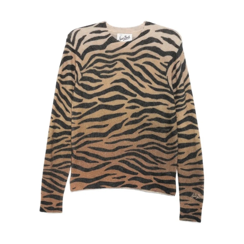 Mc2 Saint Barth Trui Multicolour Animal Print Knit Sweater Brown