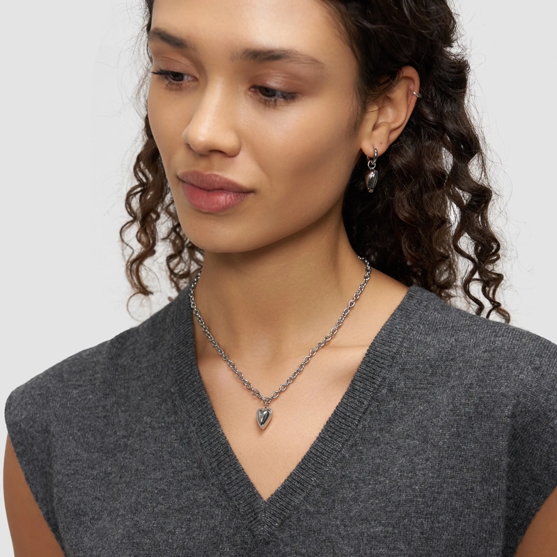 Liebeskind Berlin Mittellange Halskette Edelstahl Metal Heart silber(Image 2)