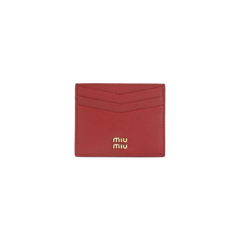 Miu Miu Portemonnee Compact Textured Leather Wallet With Embossed Logo Red