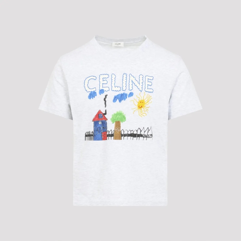 Celine T-shirt Soft Mélange Light Grey Cotton Jersey T-Shirt White