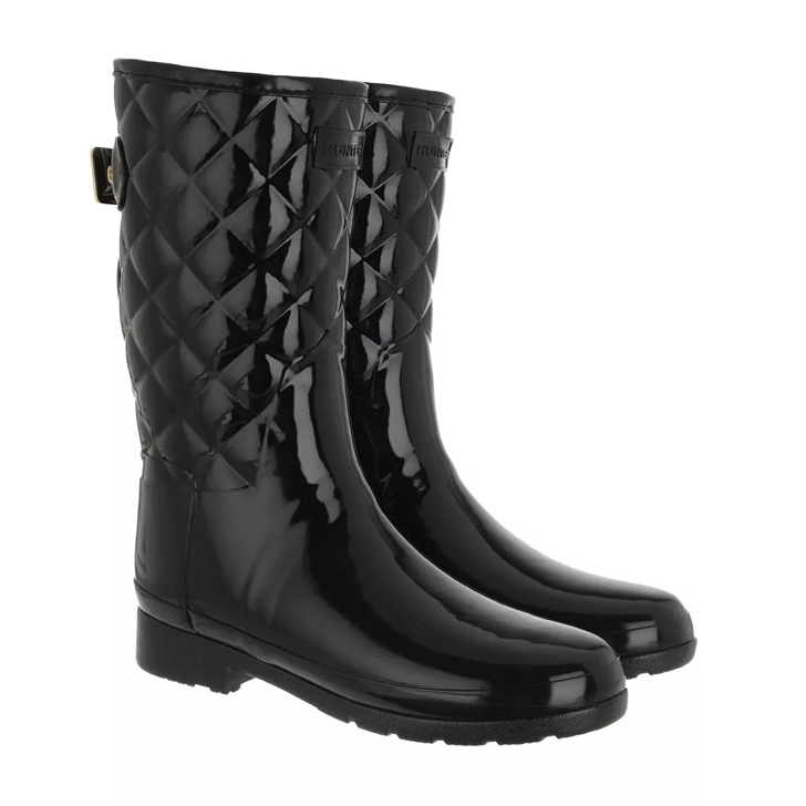 Hunter Refined Gloss Quilt Short Black | Rain Boot