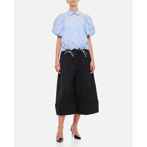 Simone Rocha Hemden Cropped Toggle Detail Puff Sleeve Shirt W/ Emb Blue