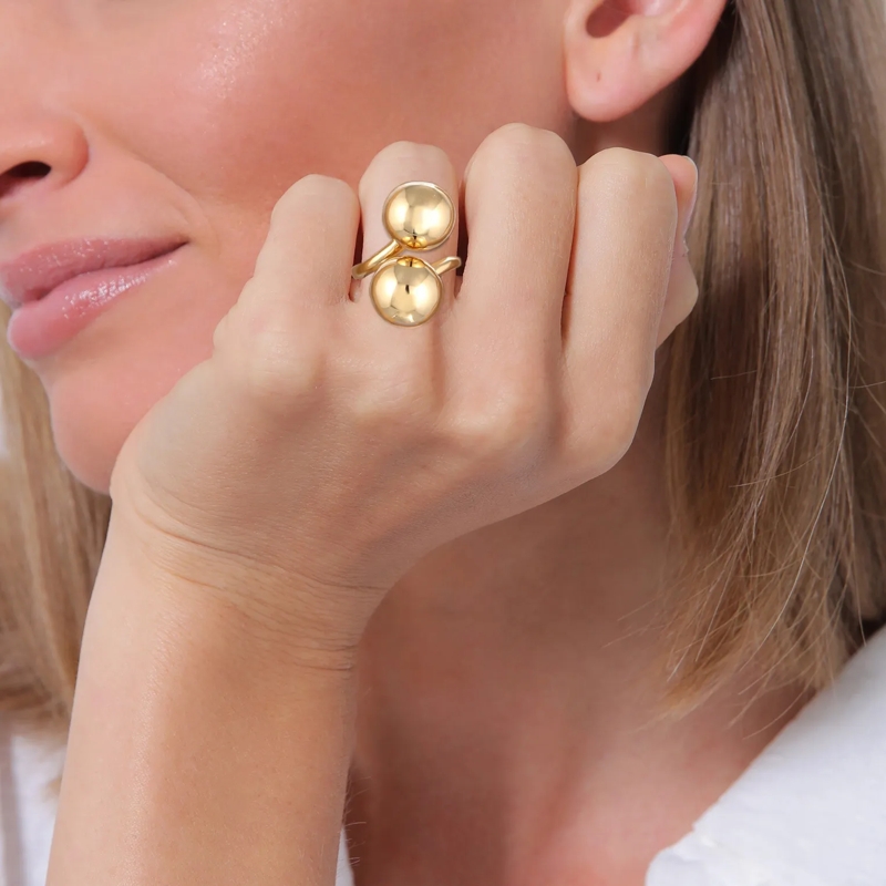 Elli Ring Ring Rund Kugel Design Offen 925 Sterling Silber gold(Image 4)