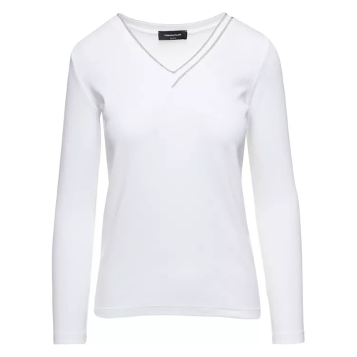 Fabiana Filippi White V Neck Long Sleeve Pullover With Rhinestone  White 