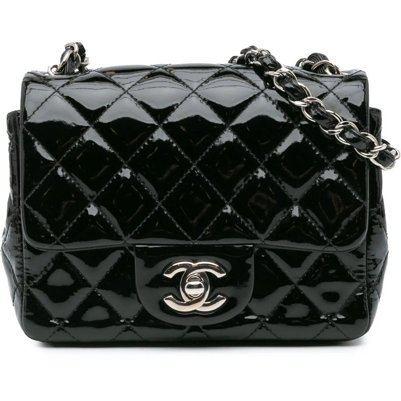 Chanel Sac à bandoulière Mini Square Classic Patent Single Flap schwarz